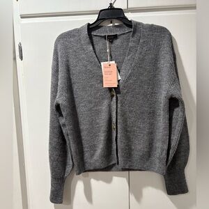 Quince Women Charcoal Cardigan Sweater M Wool Nylon Alpaca